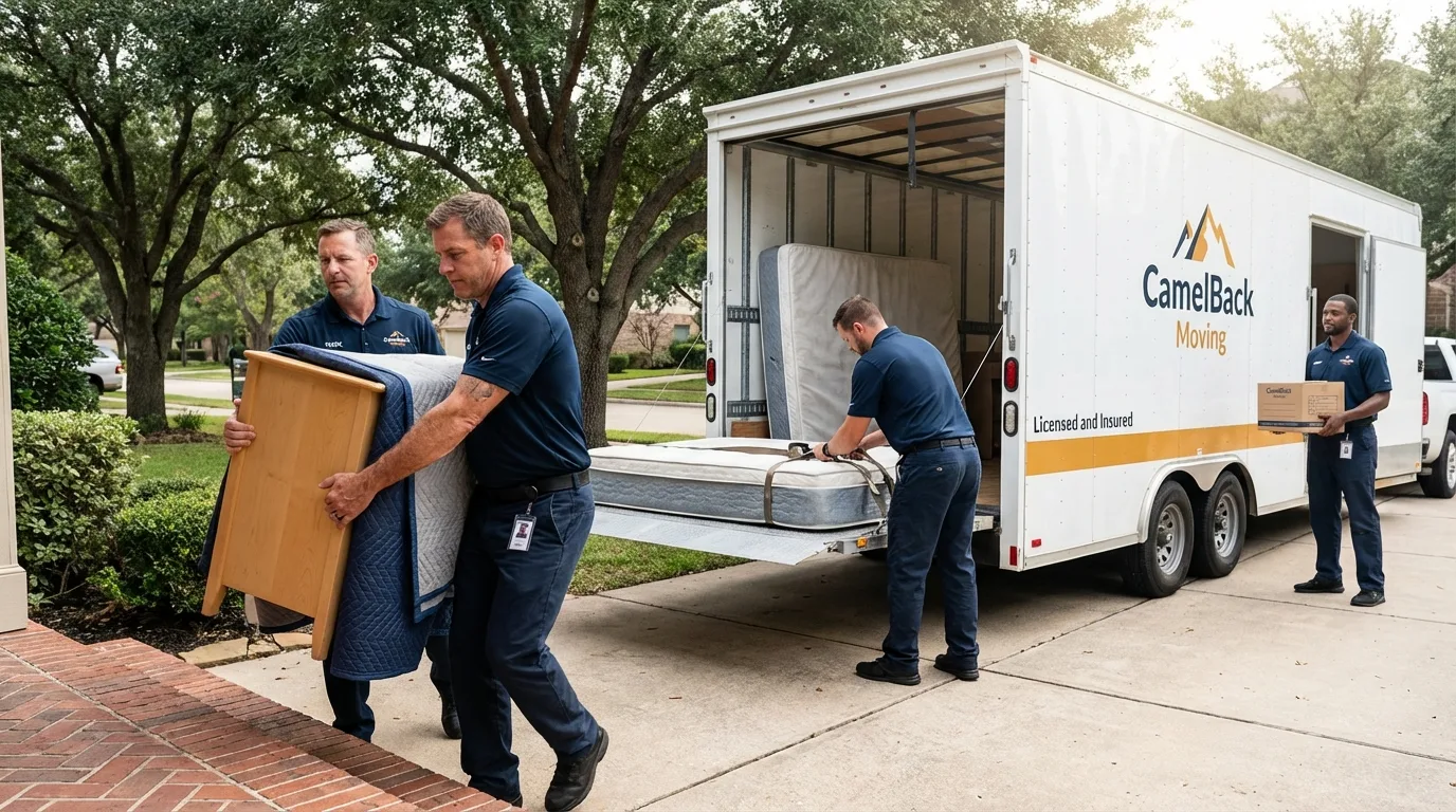 Crew loading residential truck for cross-state move from Winchester, IL