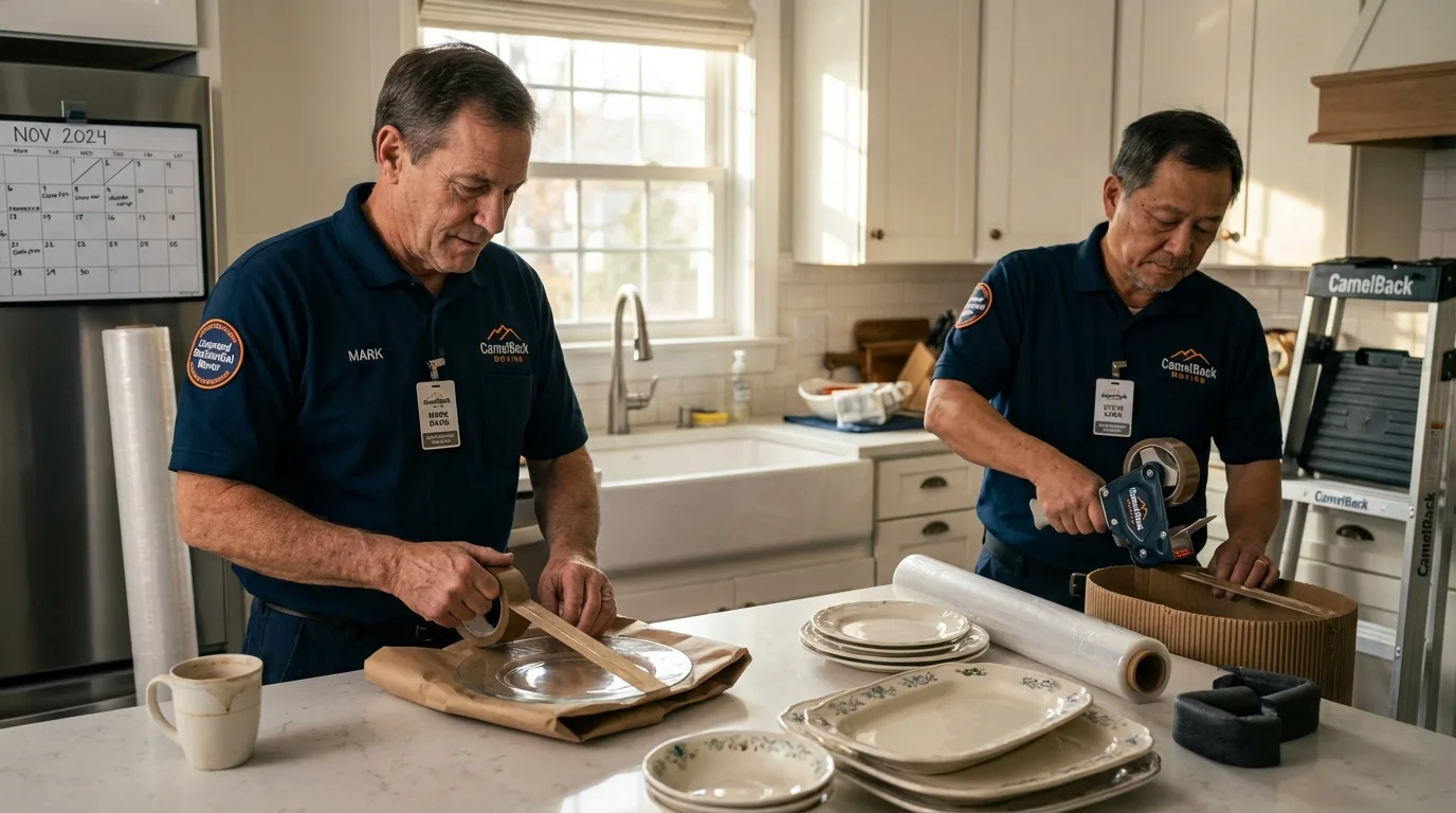 Professional crew packing kitchen dishware in Winchester, IL